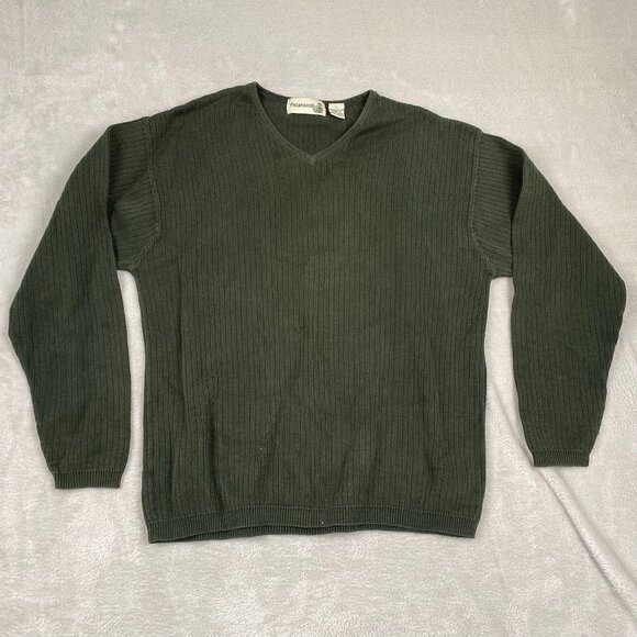 Fieldmaster Men's V-Neck Sweater L Green Ribbed Knit 100% Cotton - Picture 7 of 7